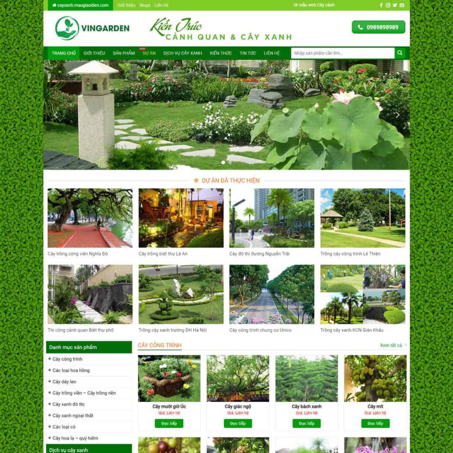 Theme WordPress bán cây xanh, kiến trúc cảnh quan